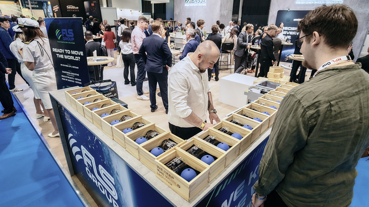 FLS Group campaign gifts displayed at Breakbulk Europe