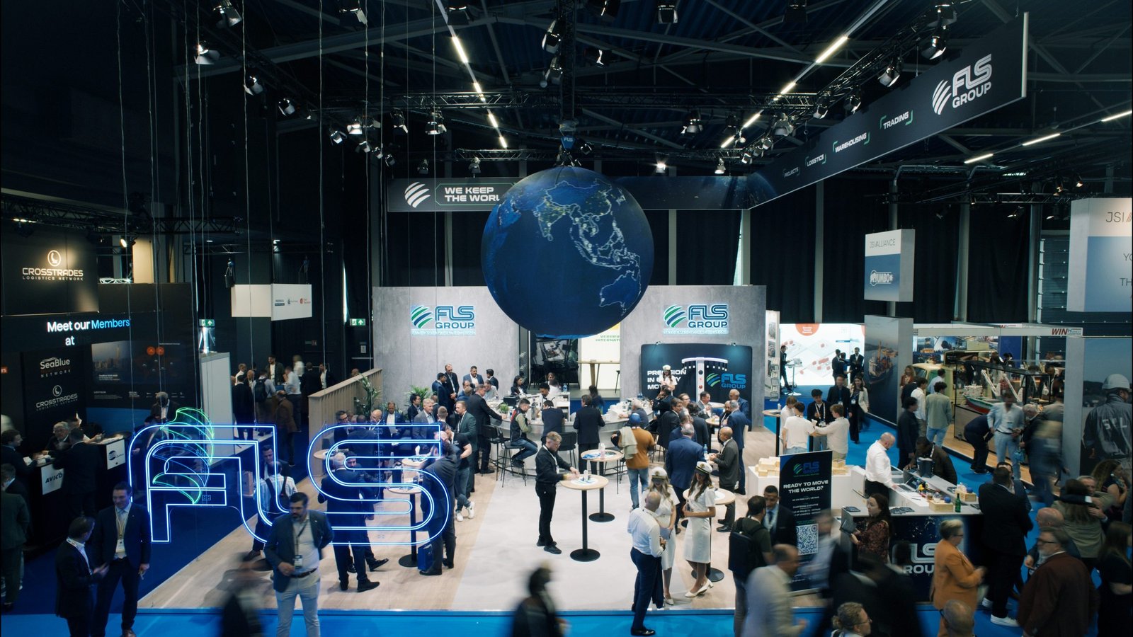 FLS Group exhibition booth seen from above at Breakbulk Europe 2026