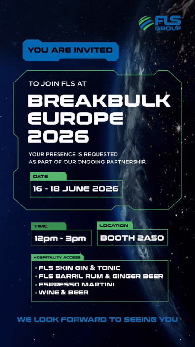 Animated FLS Group invitation to Breakbulk Europe 2026