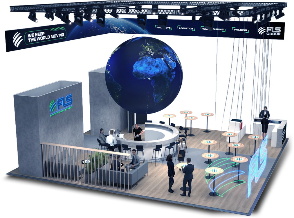 3D rendering of the FLS Group exhibition booth